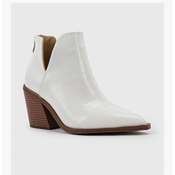 Womens Slip on Ankle Boots V Cutout Pointed Toe Chunky Mid Heel Booties Size 8.5 - Picture 7 of 13